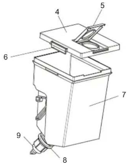 Technical diagram of a mechanical device with numbered components for identification