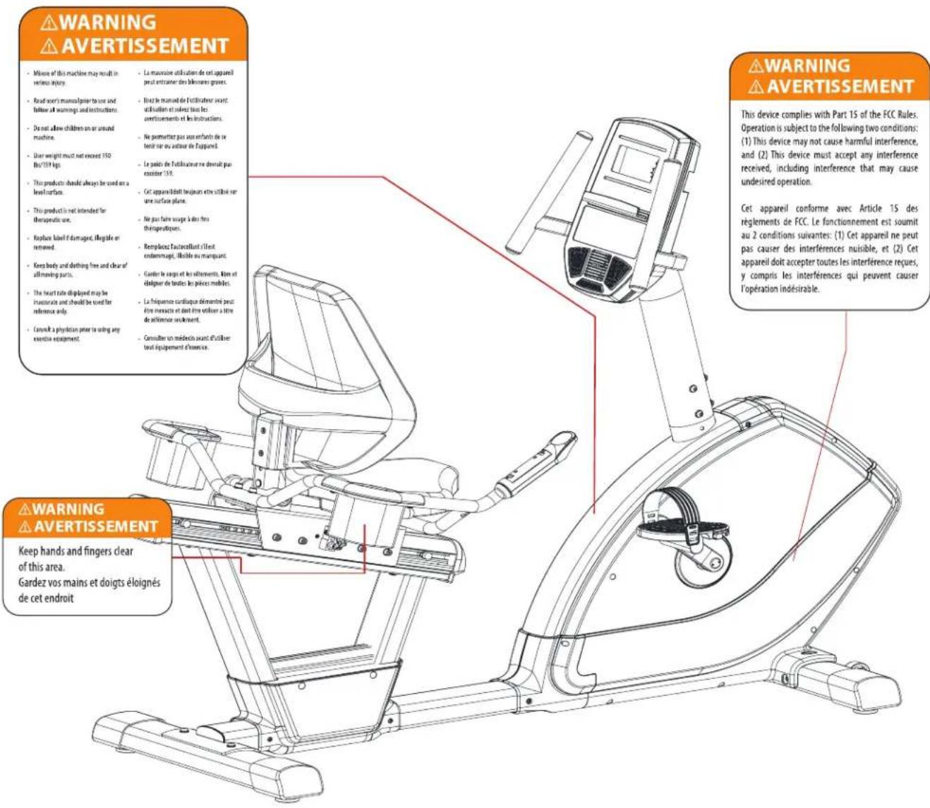BH FITNESS S5RiB - INSTRUCTIONS D'ASSEMBLAGE ÉTIQUETTE D'AVERTISSEMENT - 1