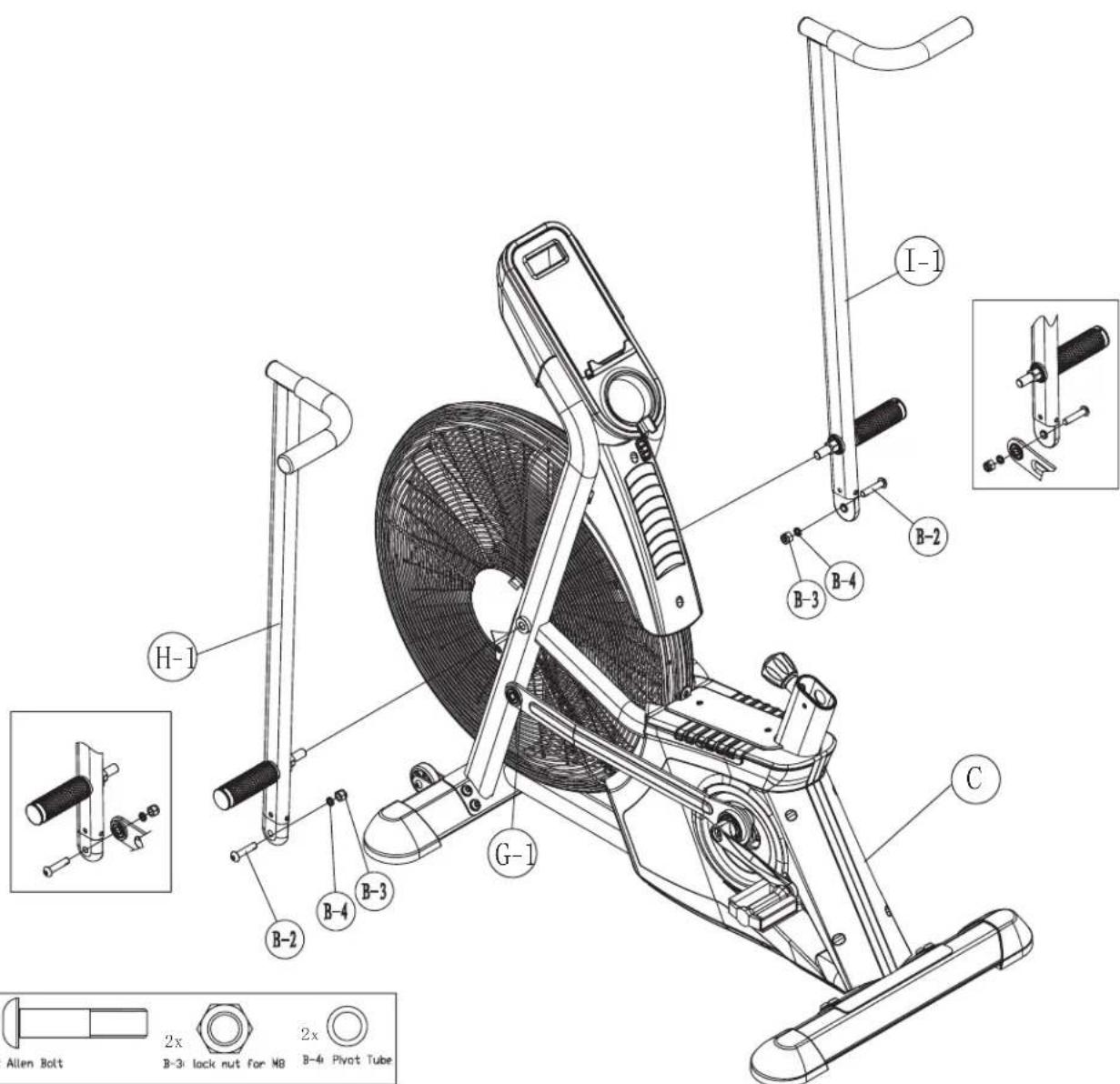 BH FITNESS LK700FB - STEP 4. ATTACHING THE HANDLEBARS AND SIDE SHAFTS - 1