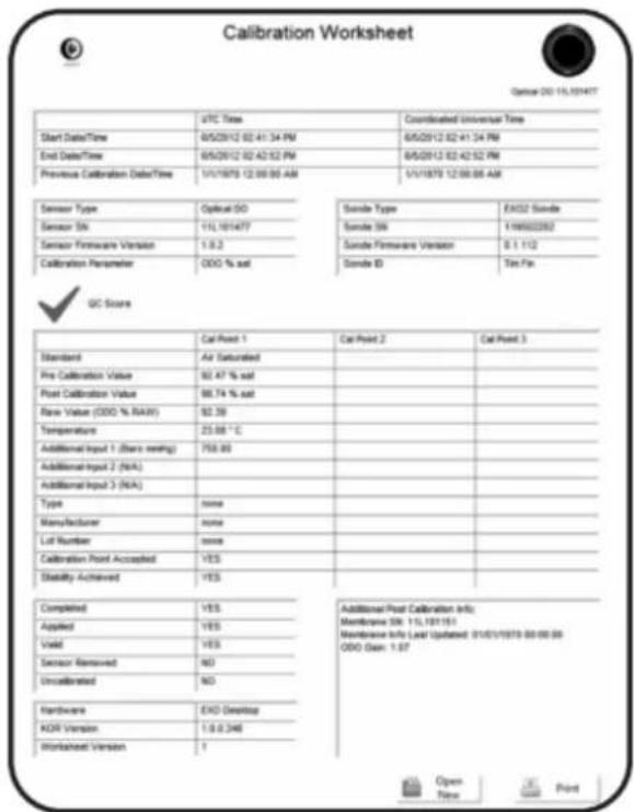 YSI EXO3s - Exemples de feuilles de calibration - 2