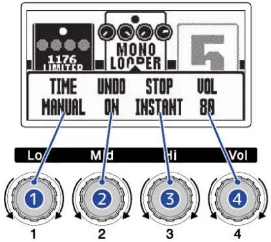 ZOOM G2 FOUR - Tournez pour changer les réglages de l'effet looper. - 1