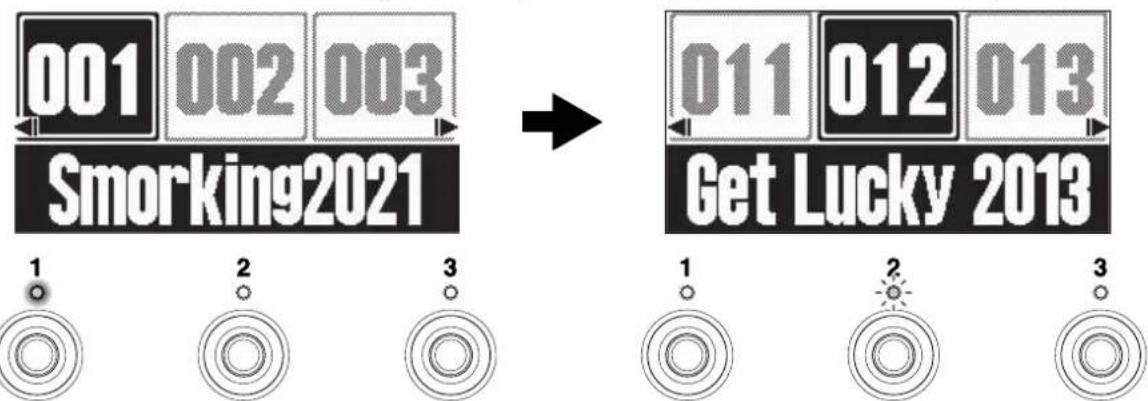 ZOOM G2 FOUR - Sélection des mémoires de patch avec la fonction preselect activée - 2