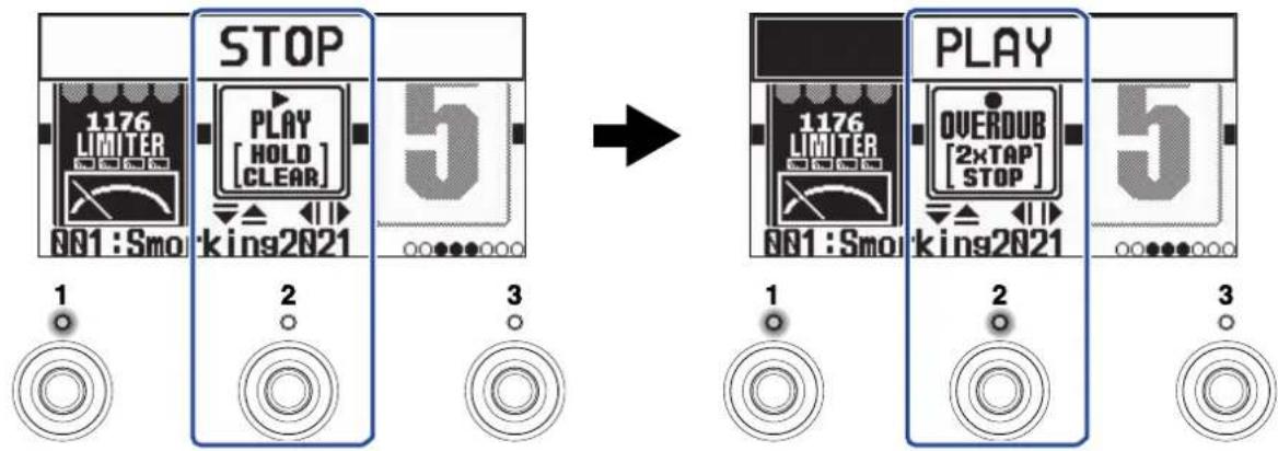 ZOOM G2 FOUR - Lancement de la lecture en boucle de la phrase enregistrée - 1