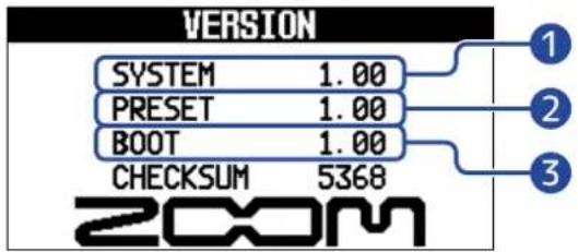 ZOOM G2 FOUR - Vérification des versions de firmware - 2