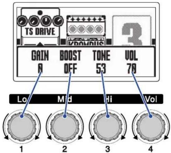 ZOOM G2 FOUR - Tournez pour régler les paramètres de l'effet. - 1