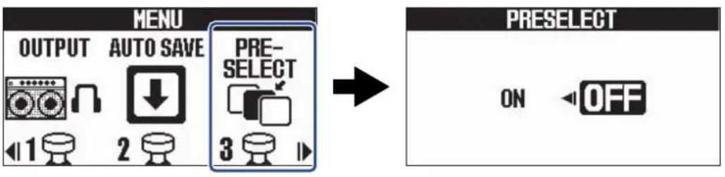 ZOOM G2 FOUR - Activation/désactivation de la fonction preselect - 3