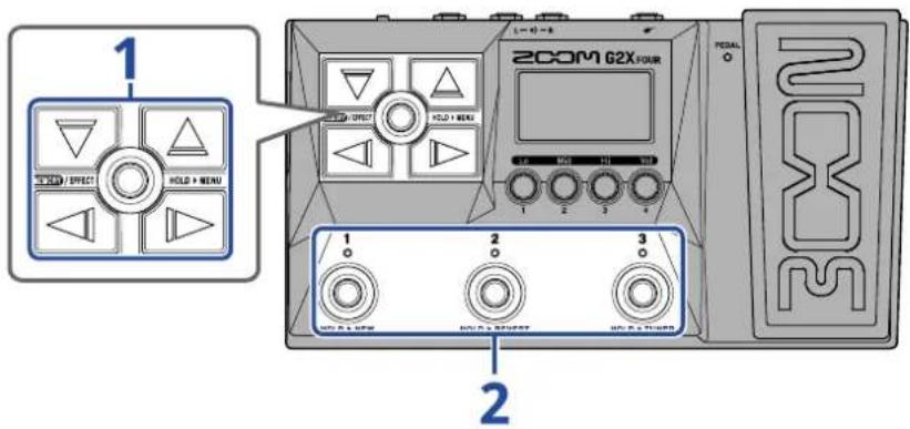 ZOOM G2 FOUR - Sélection des mémoires de patch avec la fonction preselect activée - 1