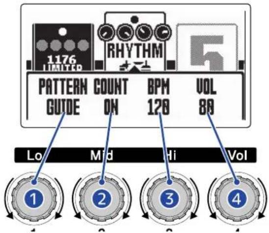 ZOOM G2 FOUR - Tournez pour changer les réglages de l'effet rythme. - 1