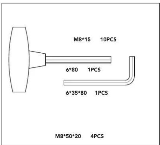 M8*15 10PCS 6*80 1PCS 6*35*80 1PCS M8*50*20 4PCS