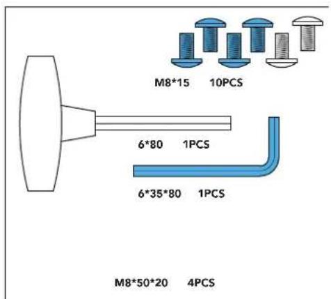 M8*15 10PCS 6*80 1PCS 6*35*80 1PCS M8*50*20 4PCS
