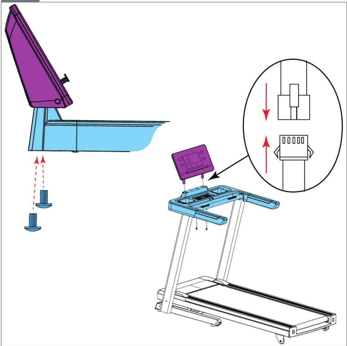 Diagram illustrating a treadmill-based exercise setup with labeled components and directional arrows indicating movement or positioning.