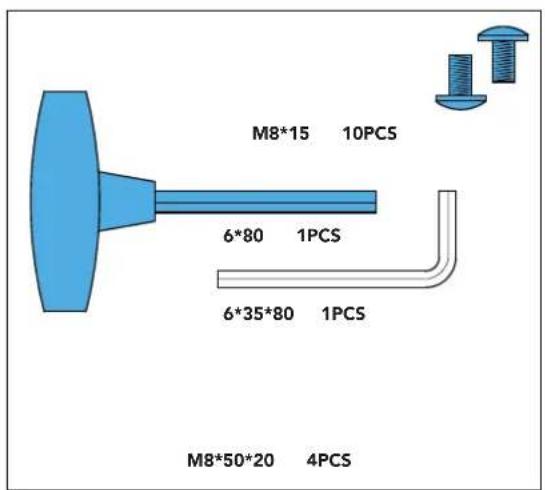 M8*15 10PCS 6*80 1PCS 6*35*80 1PCS M8*50*20 4PCS
