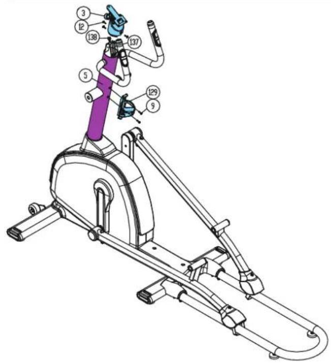Technical diagram of a stationary exercise machine with numbered components for identification