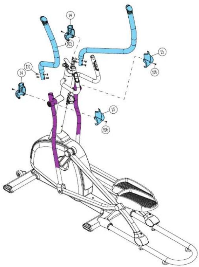 Technical diagram of an exercise machine with numbered components and labeled parts