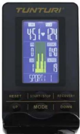TUNTURI 451 124 0 0 0 1 1 8 SPORT: RESET | START / STOP | RECOVERY UP | MODE | DOWN