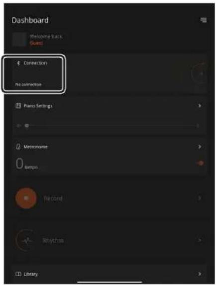 ROLAND FPE50 - Appuyez sur « connexion » en haut de l'écran de l'application, puis appuyez sur « se connecter au piano ». - 1