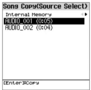 ROLAND FPE50 - Dans l'écran song utility, utilisez les boutons [a][v] pour sélectionner « song copy », puis appuyez sur le bouton [enter]. - 1