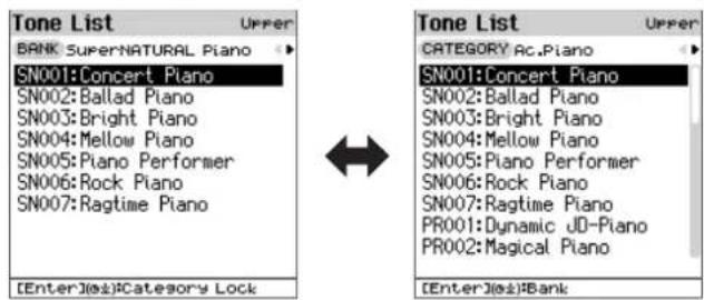 ROLAND FPE50 - Dans l'écran tone list, appuyez longuement sur le bouton [enter]. - 1