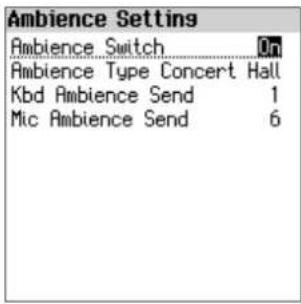ROLAND FPE50 - Utilisez les boutons [a]n[v] pour sélectionner « ambience setting » puis appuyez sur le bouton [enter]. - 1