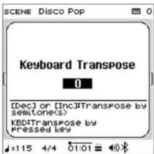 ROLAND FPE50 - Maintenez enfoncé le bouton [transpose] et appuyez sur les boutons [dec] et [inc] pour régler le degré de transposition. - 1