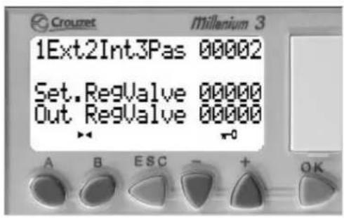 Crouzet Millenium 3 1Ext2Int3Pas 00002 Set.RegValve 00000 Out.RegValve 00000 A B ESC - + OK