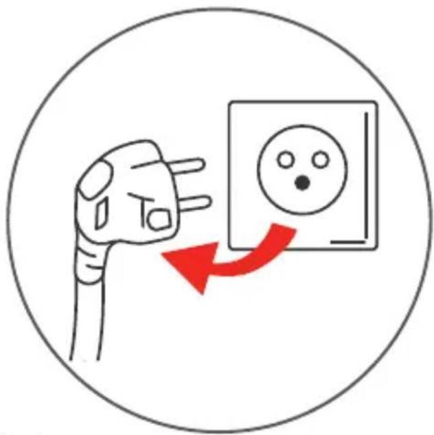 Diagram showing a plug with a circular socket connected to a wall, with a red arrow indicating clockwise direction.