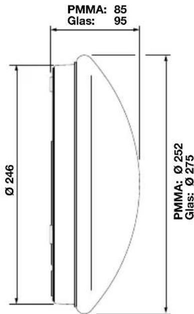 PMMA: 85 Glas: 95 Ø 246 PMMA: Ø 252 Glas: Ø 275