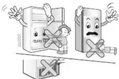 Cartoon illustration showing a person holding a 'NO' sign next to a refrigerator and another with a 'NO' sign, indicating no change or absence of change.