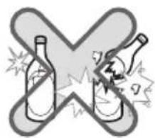 Warning symbol showing a bottle crossed out with a broken glass and a lightning bolt, indicating chemical hazard or toxicity.