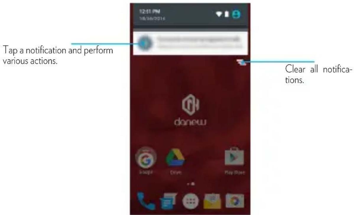 Tap a notification and perform various actions. Clear all notifications.