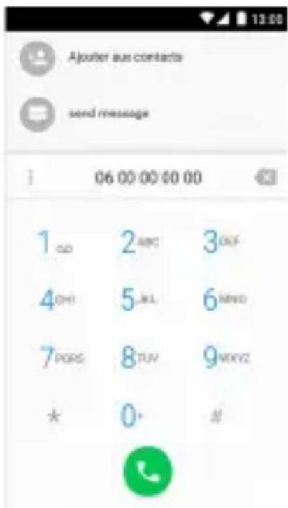 Ajouter aus contacts send message 06 00 00 00 00 1 CO 2 ABC 3 CSF 4 OHI 5 JL 6 MWD 7 PORS 8 TUV 9 VOYA * 0+ #
