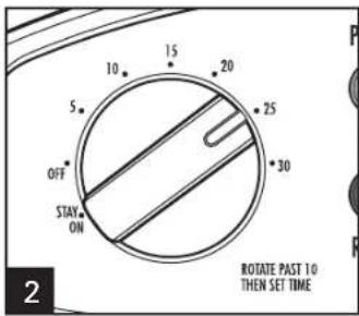10 15 20 5 OFF STAY ON 25 30 2 ROTATE PAST 10 THEN SET TIME