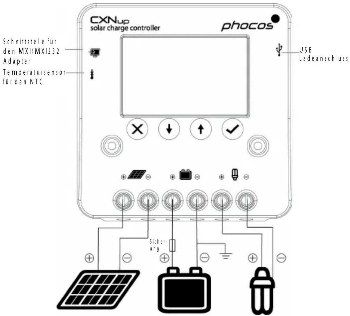CXNup solar charge controller phocos Schnittsteile für den MX1/MX1232 Adapter Temperatursensor für den NTC USB Ladeanschluss Sicher- ung