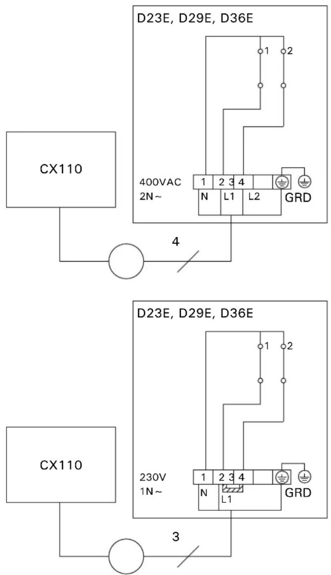 HARVIA Delta HDE294M - Anschluß des Steuergerätes und der Fühler (D-E) - 1