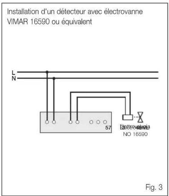 Installation d'un détecteur avec électrovanne VIMAR 16590 ou équivalent L N 57 Electrovanne NO 16590 Fig. 3