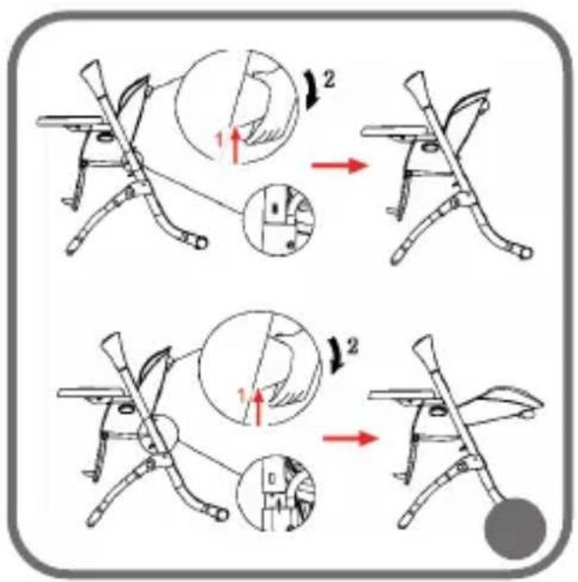 Diagram illustrating the step-by-step folding of a folding chair, showing hand positioning and cutting tool insertion.