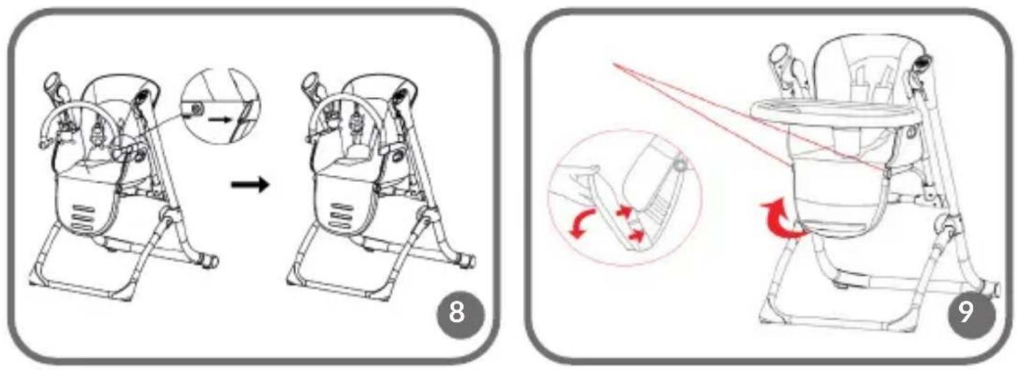 Technical diagram illustrating the step-by-step installation of a portable air conditioner unit, showing part assembly and motion sequence.