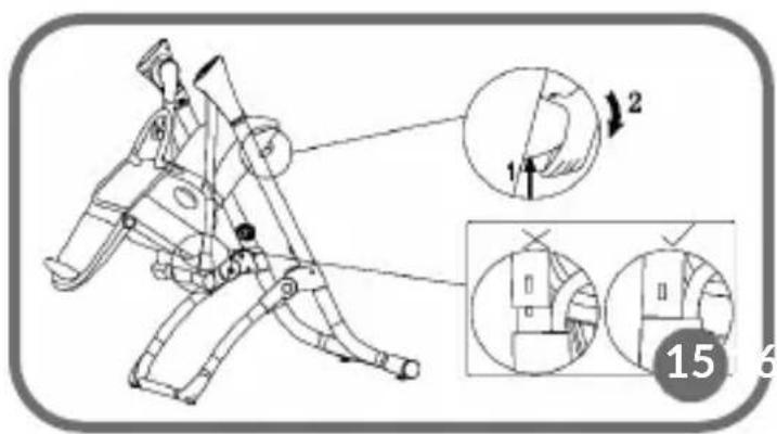 Technical diagram of a mechanical device with labeled parts and directional arrows, including zoomed-in detail views.