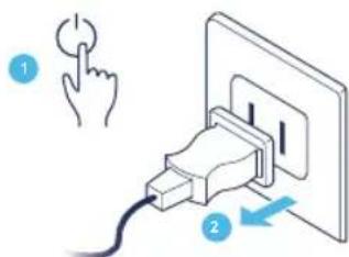 Diagram showing a hand inserting a plug into an electrical outlet, with labeled parts and directional arrows.