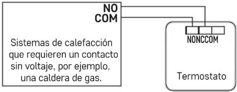 Emos P5607 - Esquema de conexión sin voltaje del termostato P5607 en la caldera con la salida „NO“: - 1
