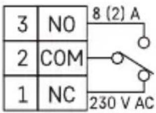 3 NO 2 COM 1 NC 8 (2) A 230 V AC