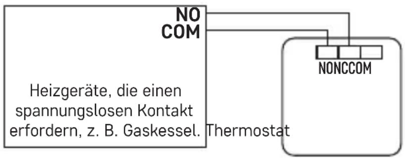 Emos P5607 - Spannungsfreies Schaltungsschema für den Thermostat P5607 für Kessel mit „NO“-Ausgang: - 1