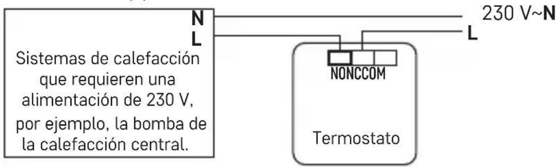 Sistemas de calefacción que requieren una alimentación de 230 V, por ejemplo, la bomba de la calefacción central. N L 230 V~N NONCCOM Termostato