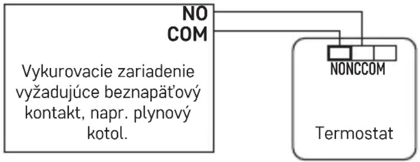 Emos P5607 - Schéma napět'ového zapojení termostatu P5607 na kotel s výstupem „NO“: - 2