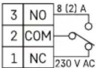 3 NO 2 COM 1 NC 8 (2) A 230 V AC