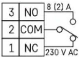 3 NO 2 COM 1 NC 8 (2) A 230 V AC