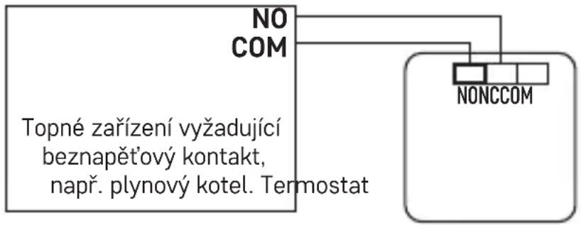 Emos P5607 - Schéma napět'ového zapojení termostatu P5607 na kotel s výstupem „NO“: - 2