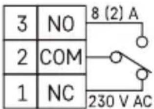 3 NO 2 COM 1 NC 8 (2) A 230 V AC