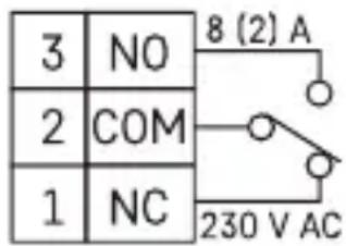3 NO 2 COM 1 NC 8 (2) A 230 V AC