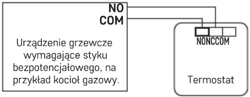 Emos P5607 - Schemat bezpotencjałowego podłączenia termostatu P5607 z kotłem z wyjściem „NO“: - 1